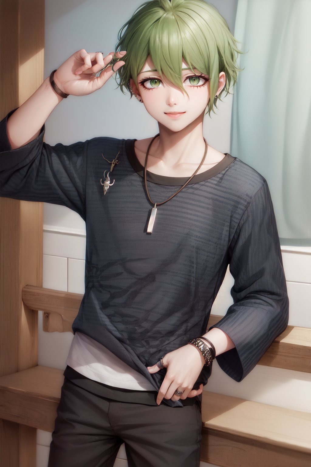 00036-1146329483-(masterpiece, best quality_1.2), , cowboy shot, solo, male focus, 1boy, amami rantaro, smile, looking at viewer, striped shirt,.jpg